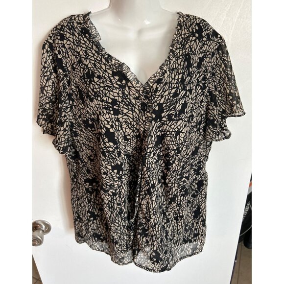 Jones Wear Woman Black & Beige Button-Front Blouse Size 20W - Picture 4 of 6